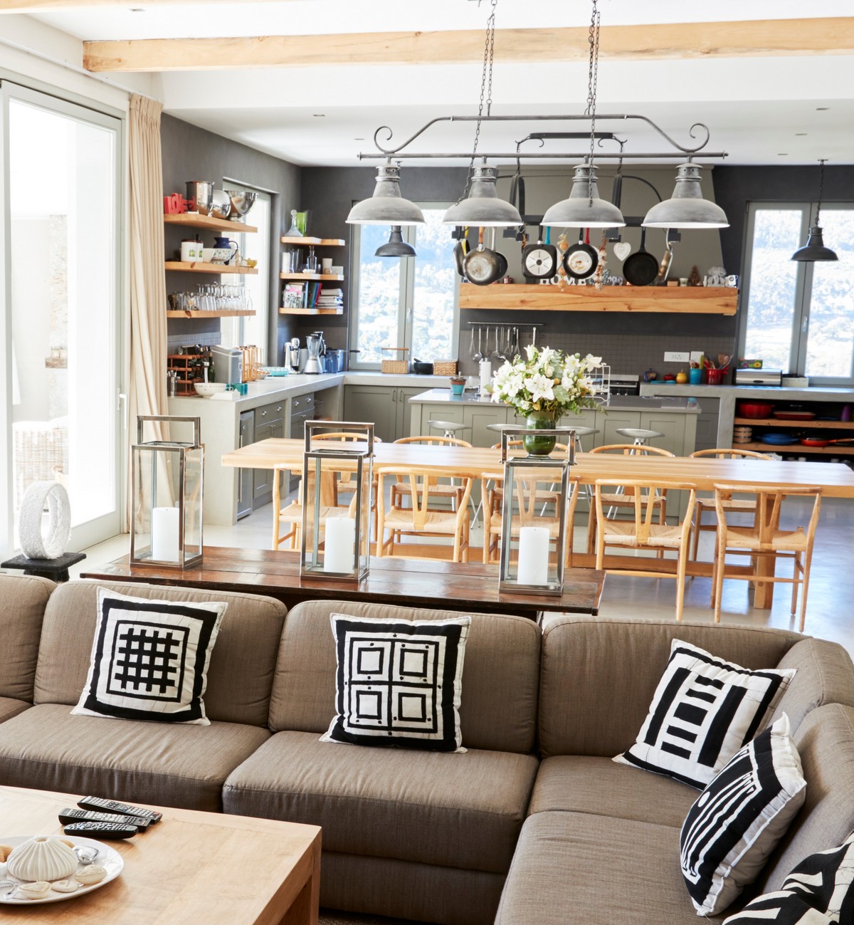 Home Interior With Open Plan Kitchen,Lounge And Dining Area